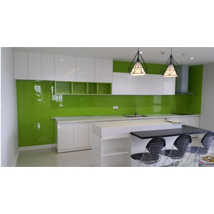 Kính màu ốp bếp màu xanh