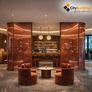 Vách ngăn kính cong ghép vải inox PVD | Citybuilding