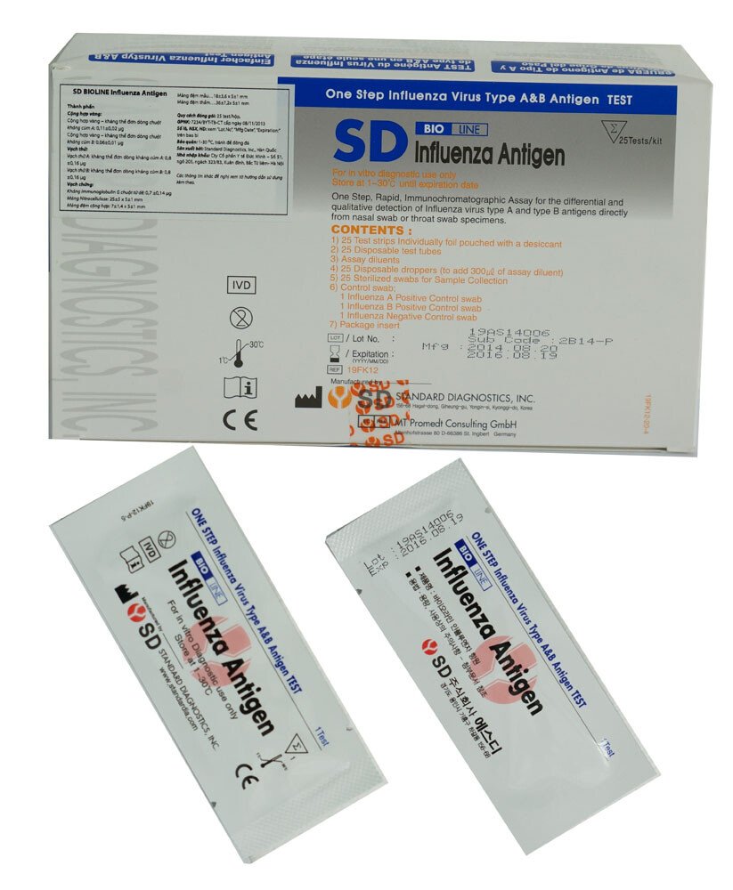 Kit chẩn đoán phát hiện virus cúm A, B SD Bioline Influenza Antigen (A/B)