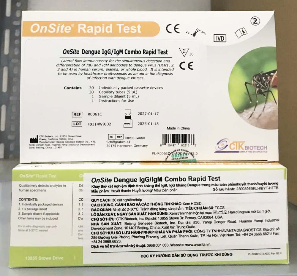 Khay thử xét nghiệm định tính kháng thể (IgG/IgM) kháng Dengue CTK