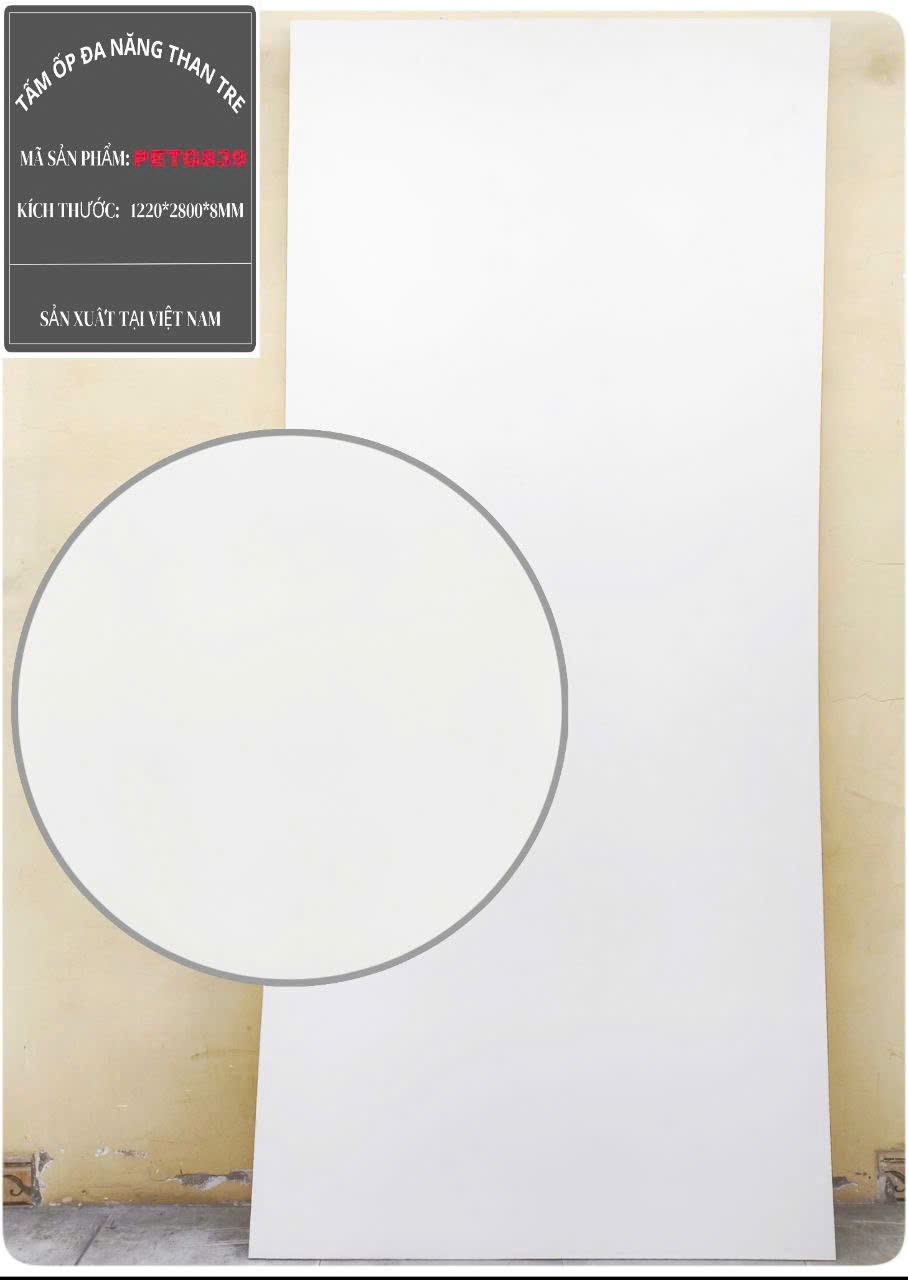 NTTT- Tấm ốp sợi than tre XƯỚC KIM LOẠI cốt trắng phủ PET 5mm- 8mm