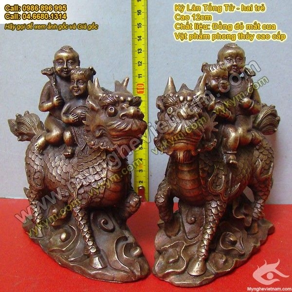 Kỳ lân Tống Tử, hai trẻ cưỡi kỳ lân, cầu con quý tử, vật phẩm phong thủy
