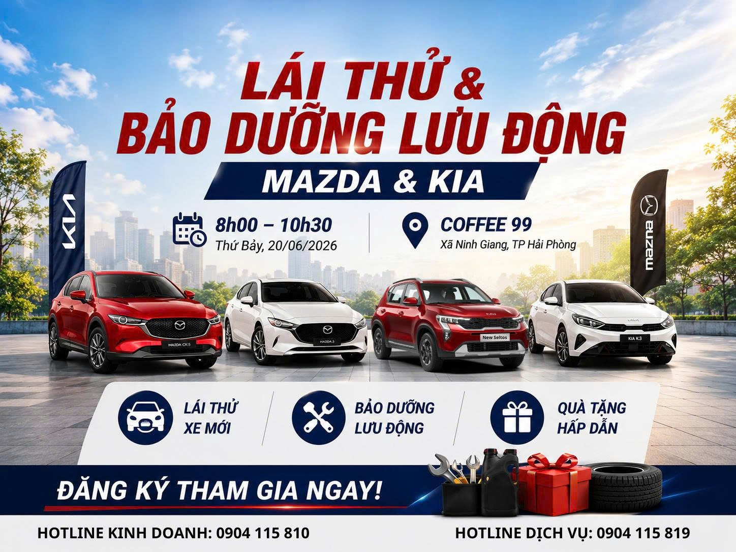 🚗 LÁI THỬ & BẢO DƯỠNG LƯU ĐỘNG MAZDA & KIA 🔧