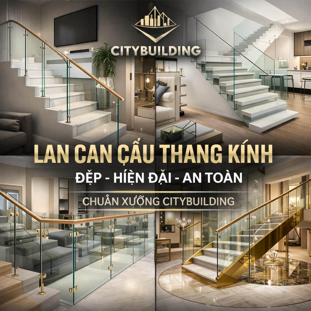 LAN CAN CẦU THANG KÍNH ĐẸP HIỆN ĐẠI AN TOÀN CHUẨN XƯỞNG CITYBUILDING
