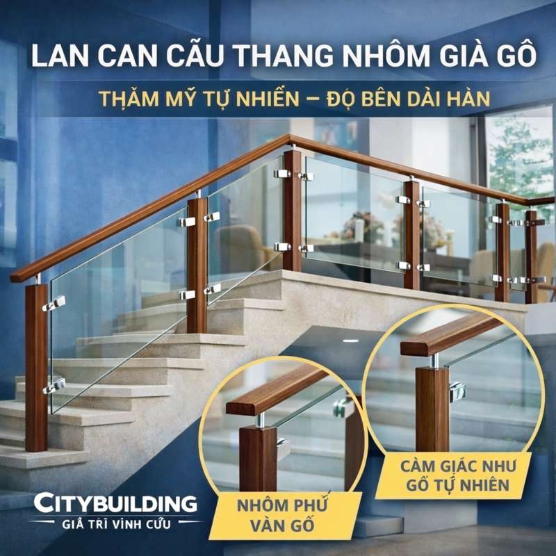 LAN CAN CẦU THANG NHÔM GIẢ GỖ – THẨM MỸ TỰ NHIÊN & ĐỘ BỀN DÀI HẠN | CITYBUILDING
