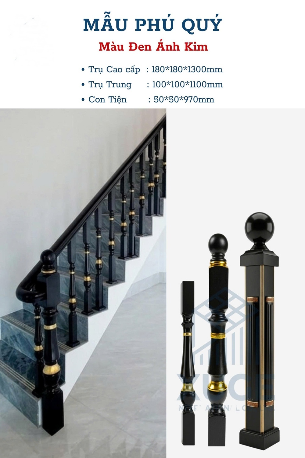 Lan can cầu thang nhôm hệ Mẫu Phú Quý XUGE-BA08 HMO