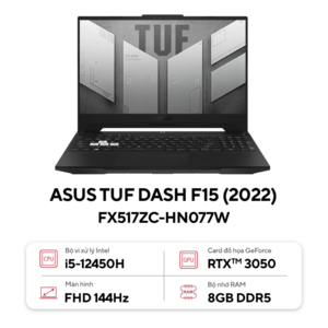 Laptop Asus TUF Dash F15 FX517ZC-HN077W (Core™ i5-12450H | 8GB | 512GB | RTX™ 3050 4GB | 15.6-inch FHD | Win 11 | Off Black)