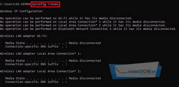 Bạn nhập ipconfig /renew sau đó Enter. Bạn nhập ipconfig /renew sau đó Enter.