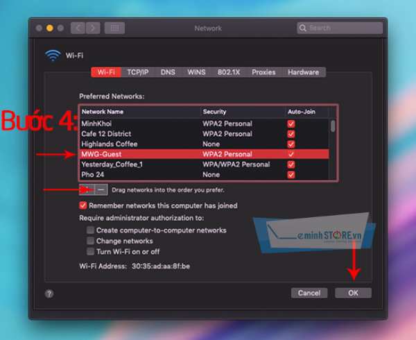 Chọn mạng WiFi bạn muốn xóa sau đó nhấn dấu Chọn mạng WiFi bạn muốn xóa sau đó nhấn dấu
