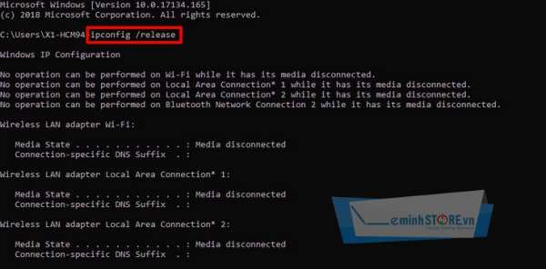 Bạn nhập ipconfig /release sau đó Enter. Bạn nhập ipconfig /release sau đó Enter.
