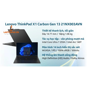 NBLN1002 NB Lenovo ThinkPad X1 Carbon Gen 13 21NX003AVN Đen Core U7-255H/32GDR5X/1TBSSD/14WUXGA/FP/IR/WL/BT/3C57/W11PRO/LKB/3Y