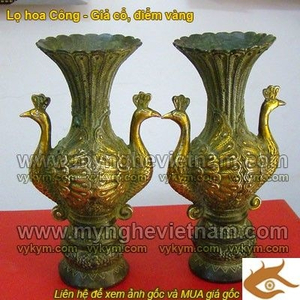 Lọ hoa đồng Đôi Công, tai công, lọ hoa đồng giả cổ, vật phẩm trang trí cao cấp