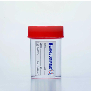 Lọ nhựa đựng mẫu PS 55 ml HTM nắp đỏ, có nhãn (chưa tiệt trùng/tiệt trùng)