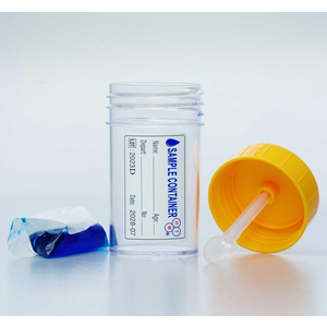 Lọ nhựa đựng phân có chất bảo quản 50 ml HTM nắp vàng, có nhãn (chưa tiệt trùng)