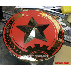 Logo quân đội treo cổng doanh trại dk 70cm 80cm 90cm bằng inox vàng gương