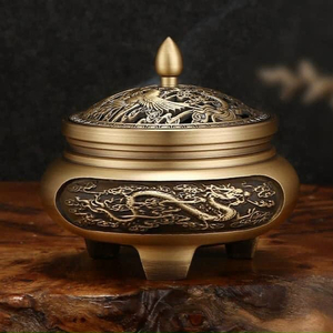 Lư Đồng Đốt Trầm Hương 3 Chân Hoa Văn