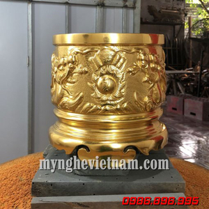 Lư hương đồng mạ vàng cao cấp - Nhận dát vàng bát hương cũ