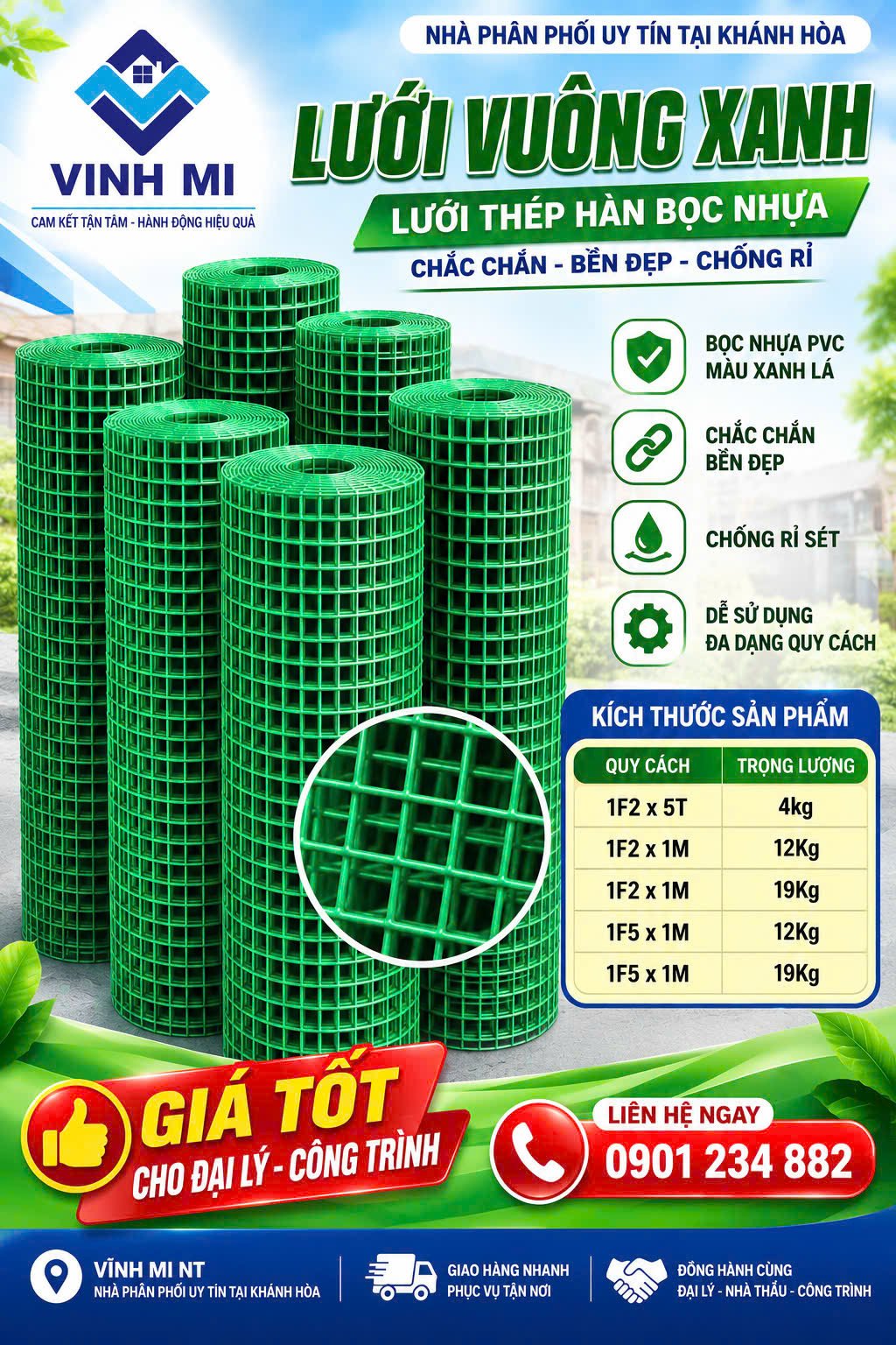Lưới vuông xanh thép bọc nhựa