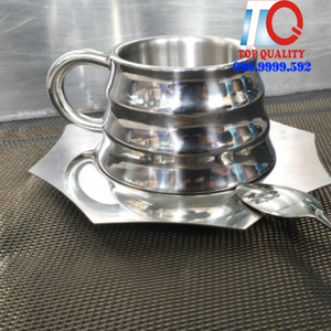 Ly Cà Phê 2 Lớp Cách Nhiệt 110ml Có Đĩa Lót Inox 304
