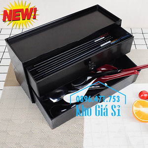 Hộp đựng đũa muỗng 2 tầng bằng nhựa melamine màu đen cho nhà hàng