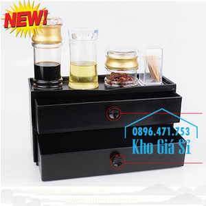 Hộp đựng đũa muỗng 2 tầng bằng nhựa melamine màu đen cho nhà hàng