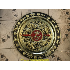 Mâm Đồng Phong Thủy - Tứ Linh Chầu Thọ viền 12 con giáp