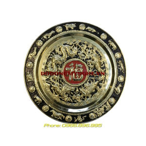 Mâm đồng phong thủy - Tứ Linh Chầu Phúc viền 12 con giáp