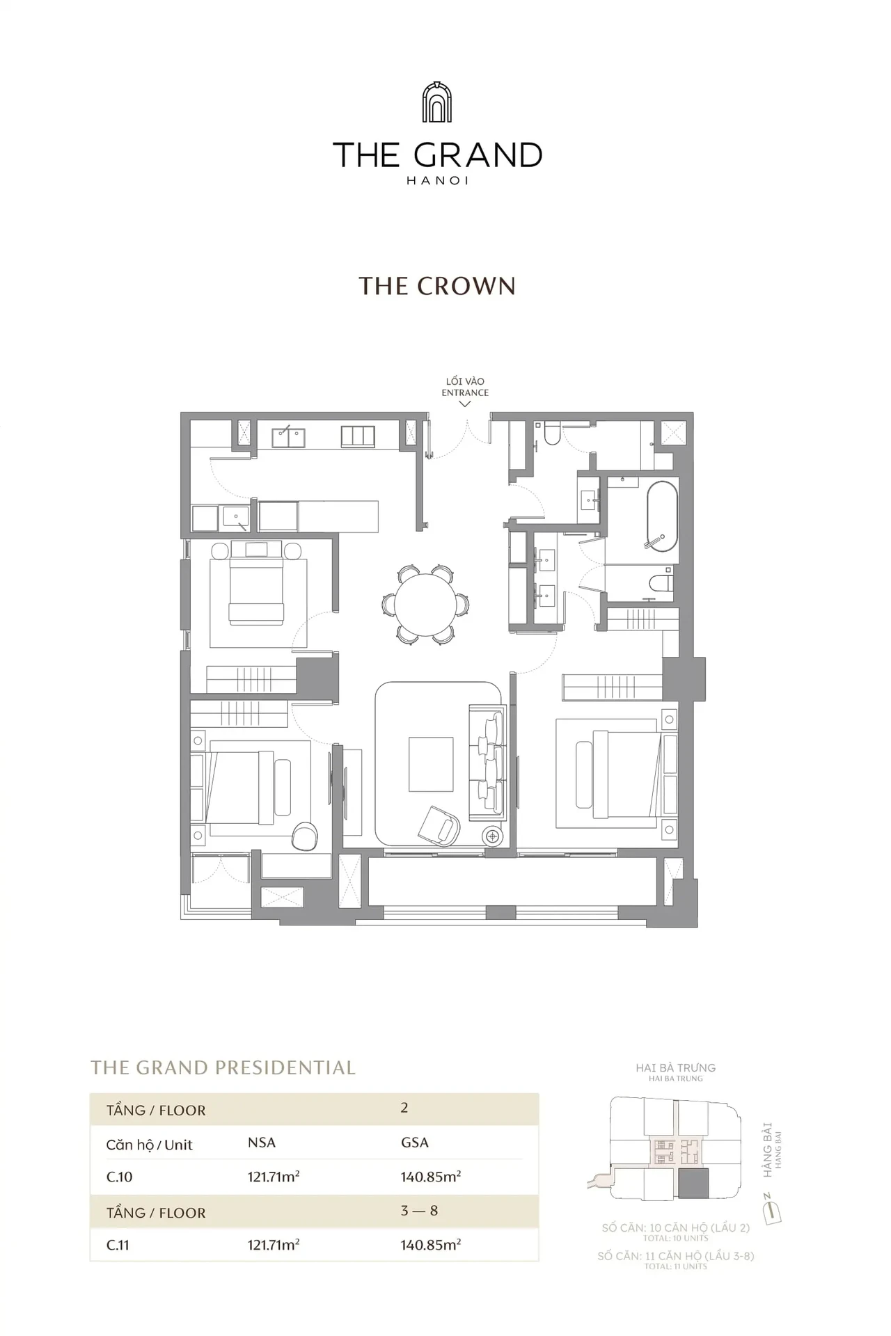 Bán Căn Hộ The Grand Hanoi – 122m² – 3 Phòng Ngủ – Branded Residence Ritz-Carlton