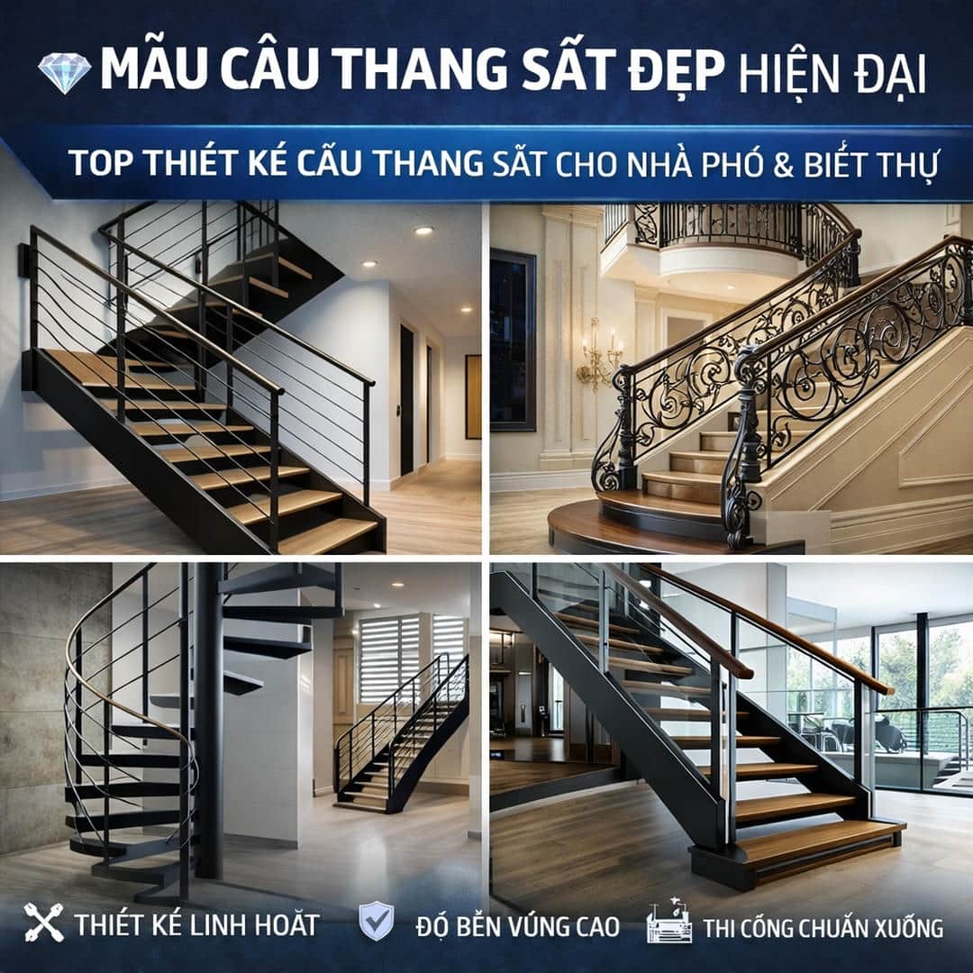 💎 MẪU CẦU THANG SẮT ĐẸP HIỆN ĐẠI – 30 THIẾT KẾ SANG TRỌNG CHO NHÀ PHỐ & BIỆT THỰ