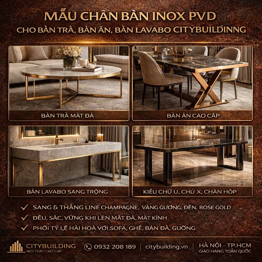 MẪU CHÂN BÀN INOX PVD CHO BÀN TRÀ BÀN ĂN BÀN LAVABO CITYBUILDING