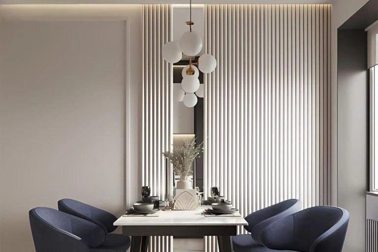 Trang Trí Tường Phòng Khách Với Tấm Ốp Sóng Tròn Bán Nguyệt