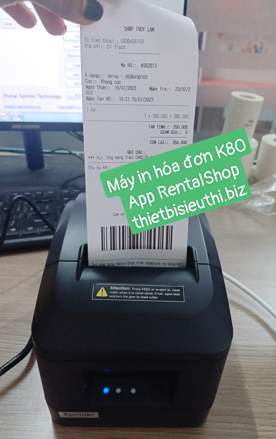 Máy in bill kết nối điện thoại App RentaShop  D200UL