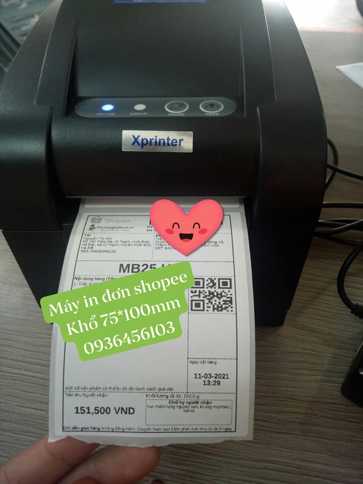 Máy in tem đơn hàng Shopee Xprinter Xp350B khổ giấy 75*100mm