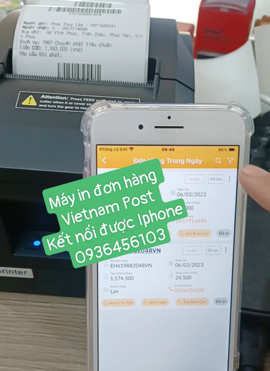 Máy in đơn hàng Vietnam Post kết nối điện thoại Iphone