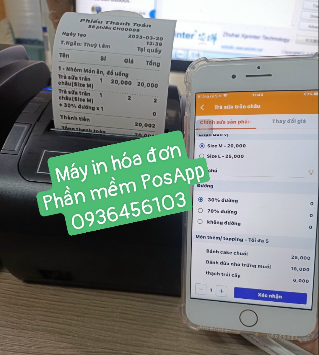 Máy in hóa đơn kết nối điện thoại qua app PosApp