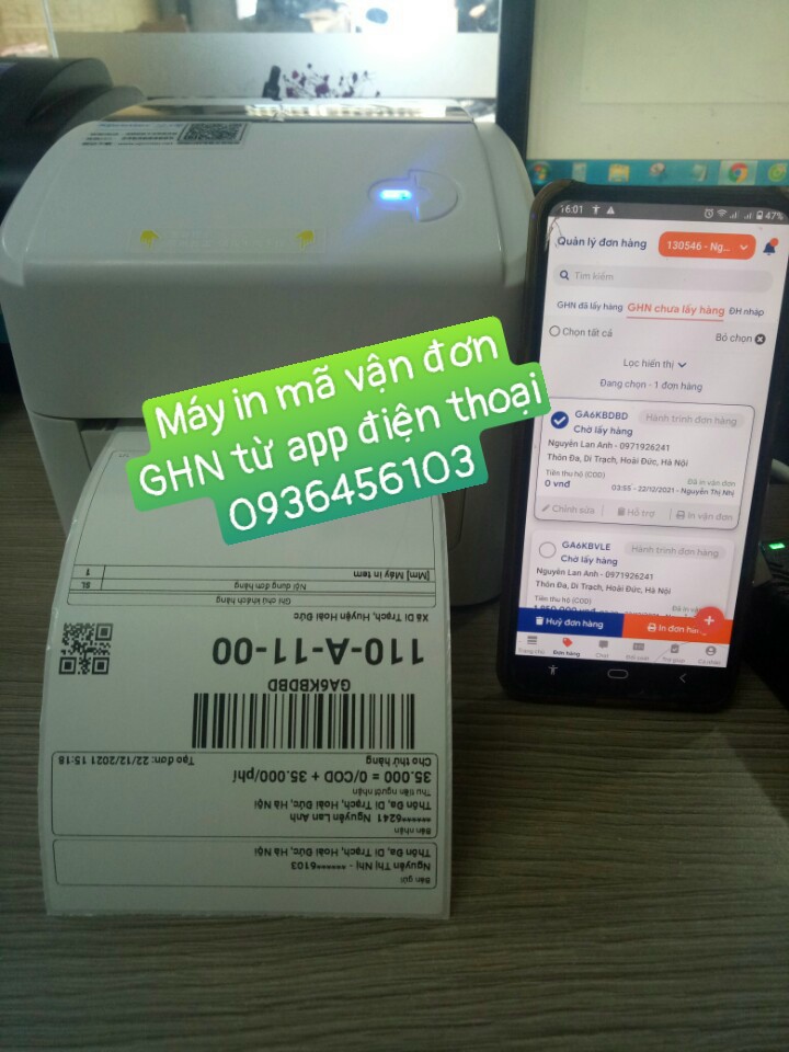 Máy in mã vận đơn Giao Hàng Nhanh (GHN) qua điện thoại 420B cổng Lan