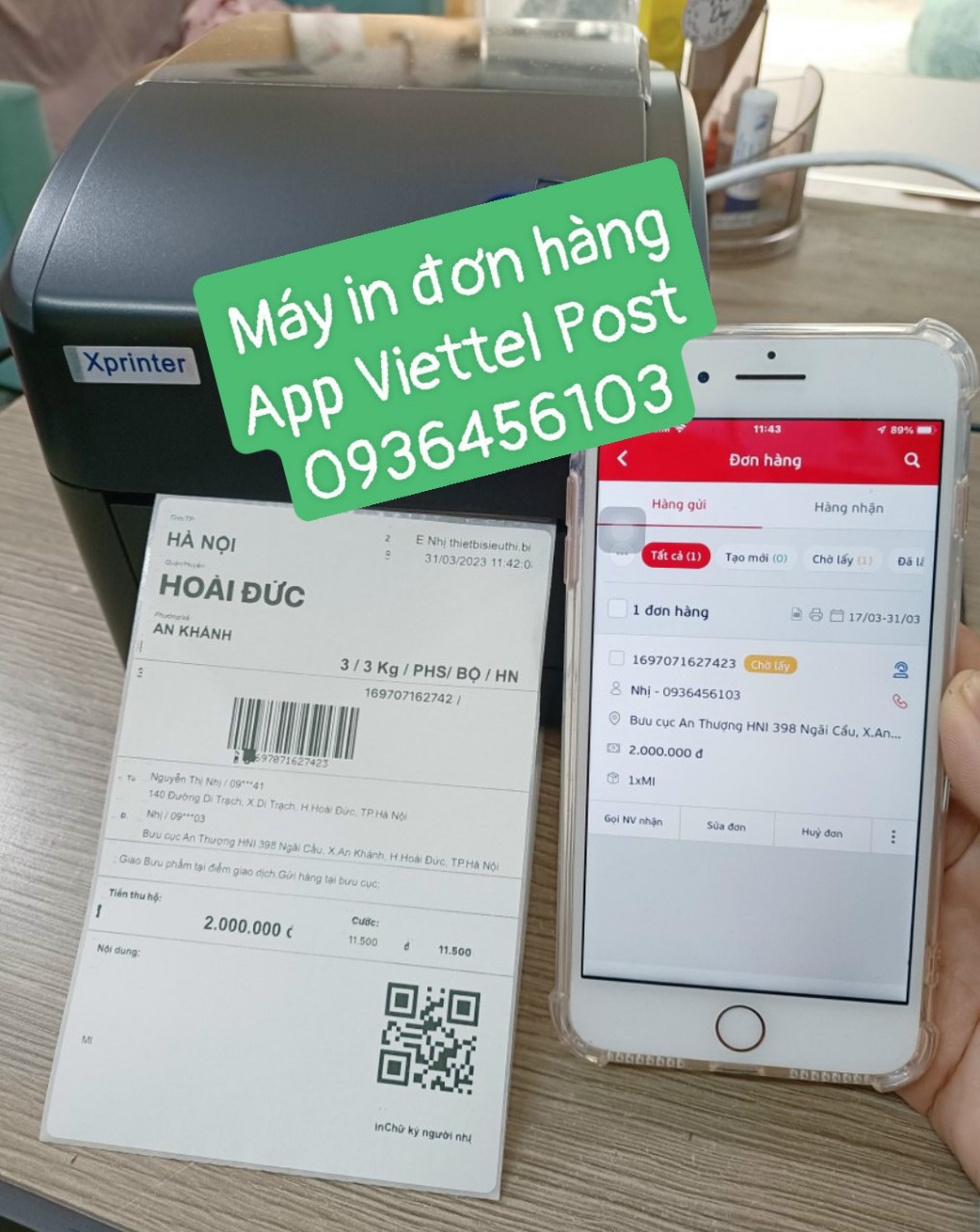 Máy in mã vận đơn Viettel Post qua điện thoại