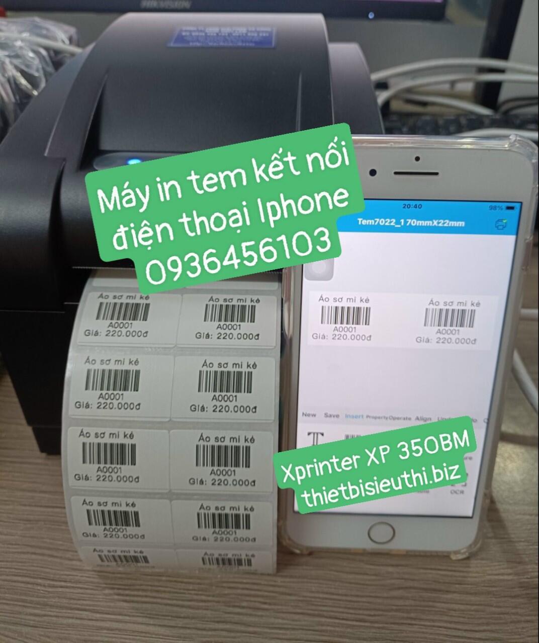 Máy in tem mã vạch kết nối điện thoại qua app Print Label - Máy in tem Xprinter XP 350BM