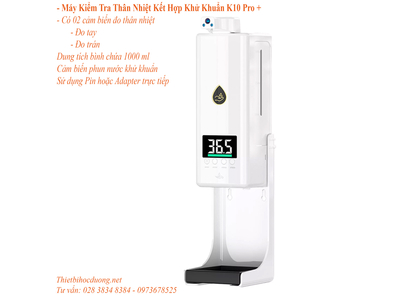 Máy khử trùng & đo nhiệt độ tự động K10 Pro với 2 bộ cảm biến đo thân nhiệt và 1 cảm biến khử khuẩn