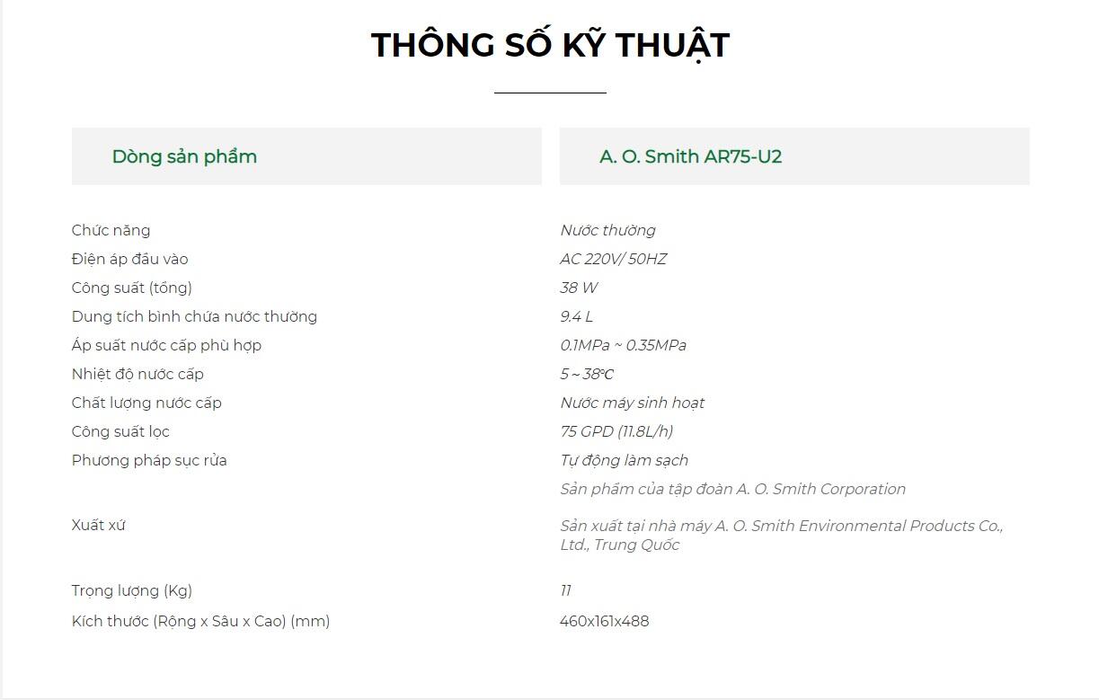 Máy Lọc Nước A. O. Smith AR75-U2
