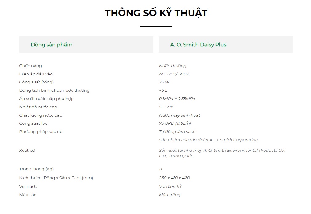 Máy Lọc Nước A. O. Smith Daisy Plus