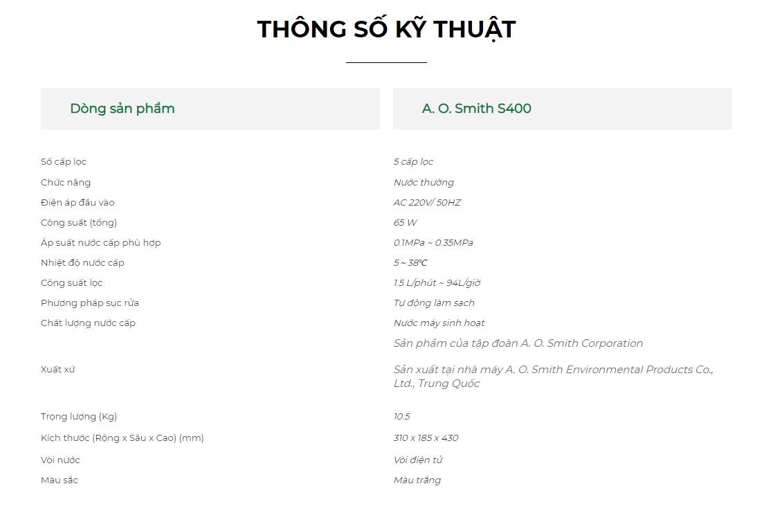 Máy Lọc Nước A. O. Smith S400
