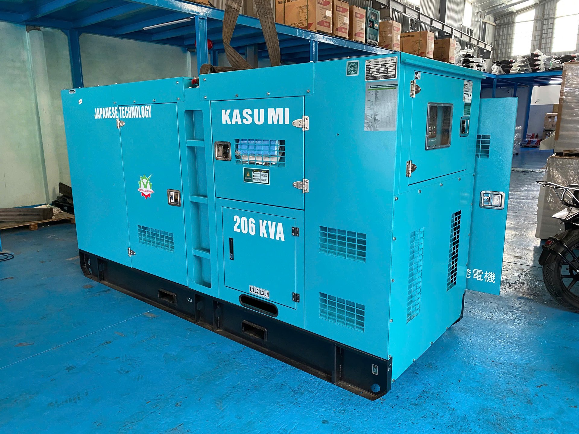 MÁY PHÁT ĐIỆN KASUMI 206KVA CÓ VỎ TIÊU ÂM CÓ ATS