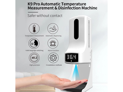 Máy rửa tay khử khuẩn bằng Gel khô và đo thân nhiệt từ xa chích xác có chuông báo