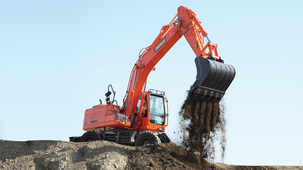 Máy xúc đào doosan bánh lốp DX210WA