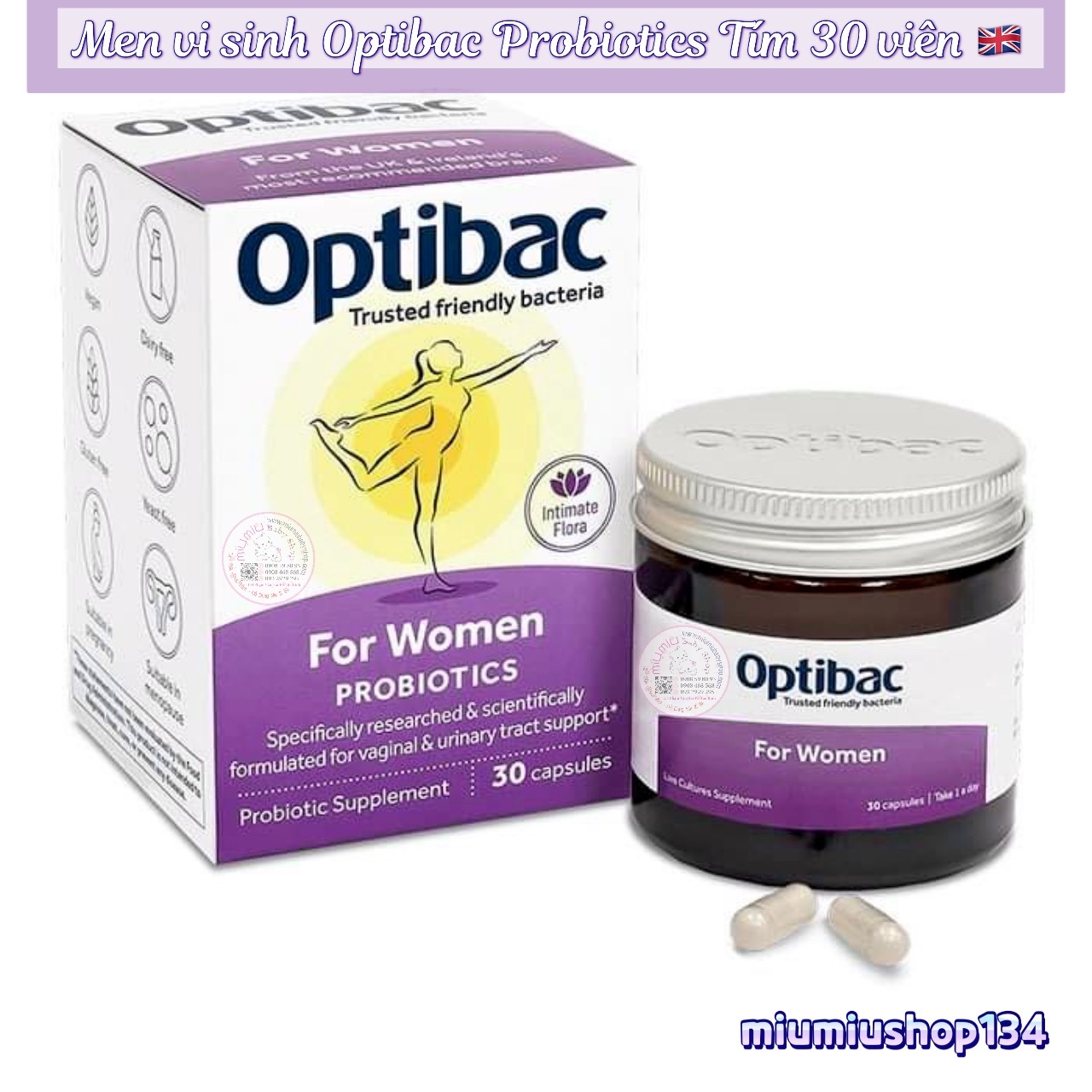 Men vi sinh Optibac Probiotics Tím 30 viên 🇬🇧 - dành cho phụ nữ