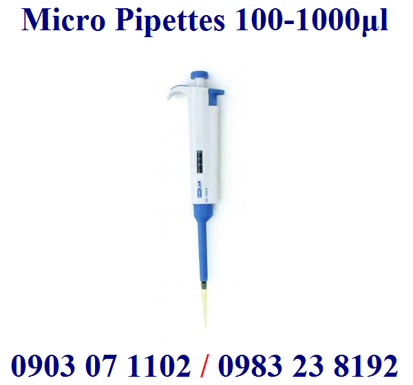 Pipet 1 kênh điều chỉnh thể tích dải 100-1000 microlit