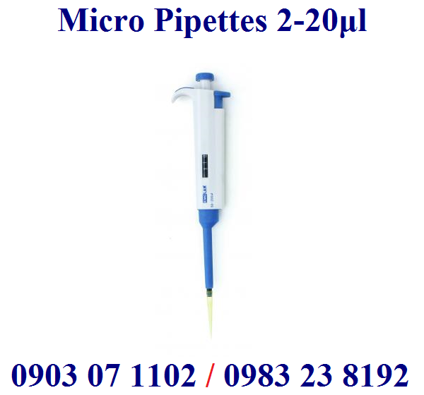 Pipet 1 kênh điều chỉnh thể tích dải 2-20 microlit