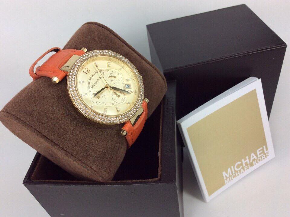 Đồng hồ nữ Michael Kors Parker Chronograph Gold-tone orange Leather  MK2279