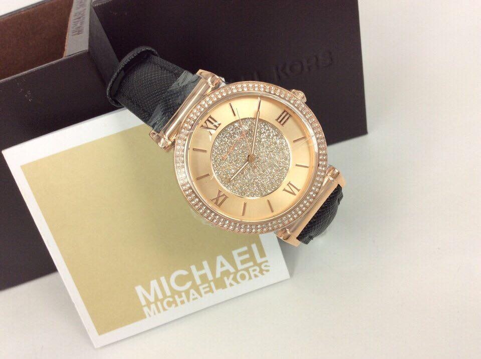 Đồng hồ nữ Michael Kors Catlin Black Leather Strap 38mm MK2376